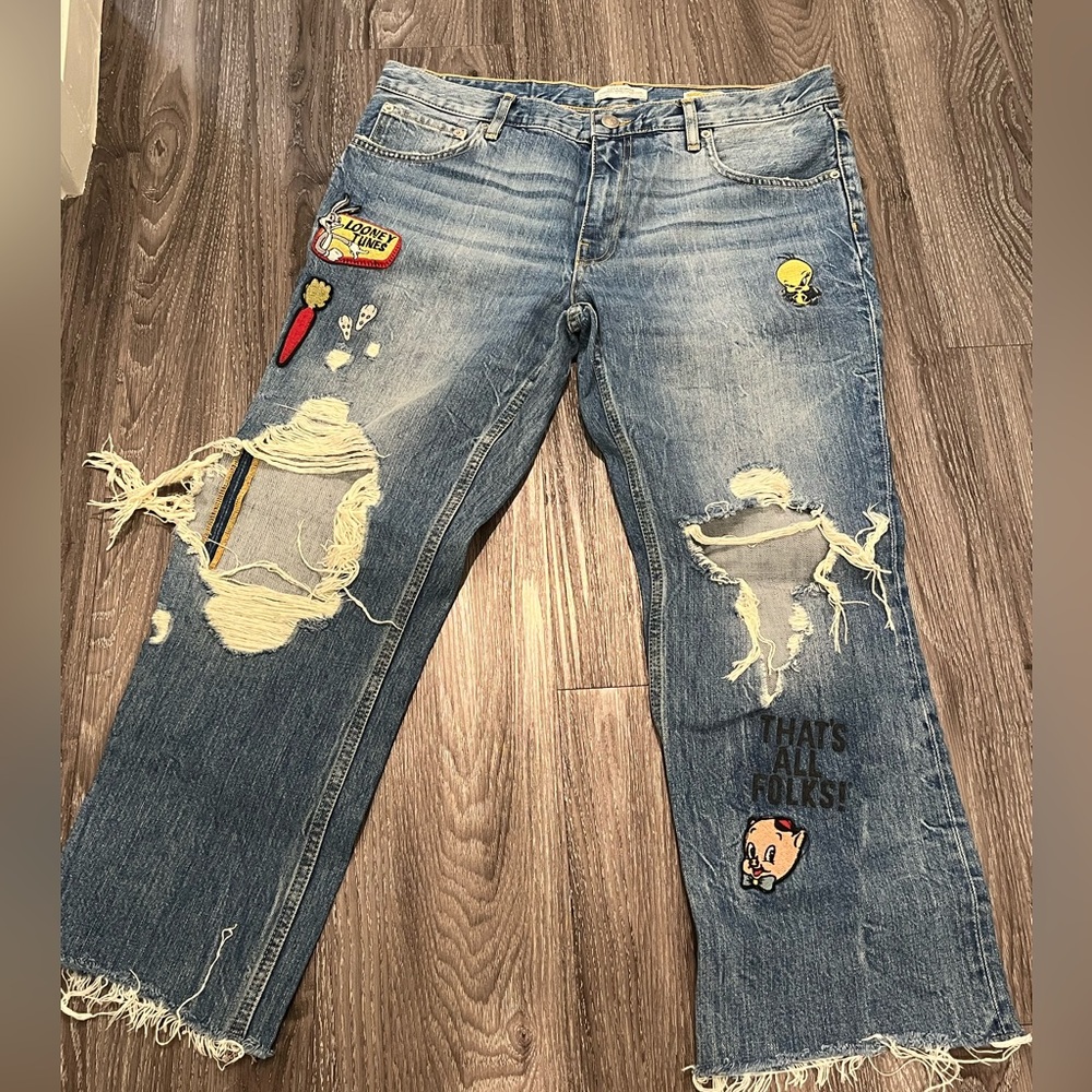 Women’s Looney Tunes Zara Collab Blue Jeans with Patches